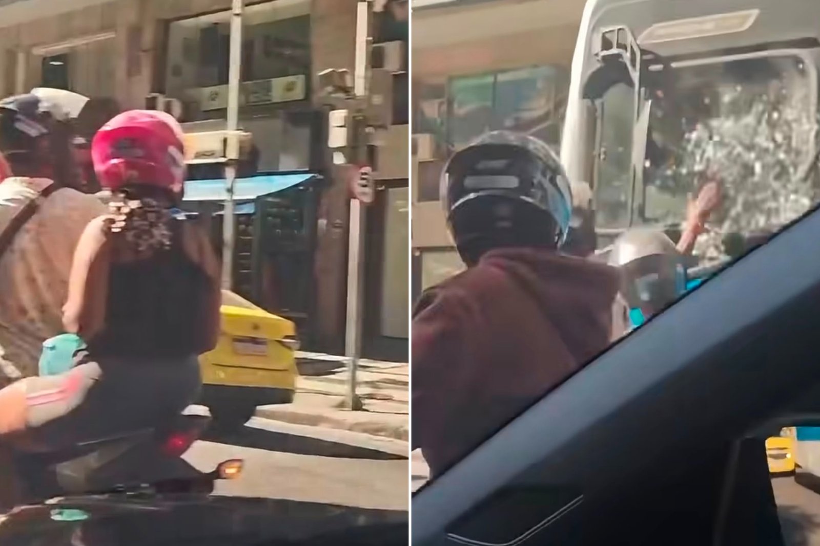 Motociclista quebra vidro de ônibus no Rio, tenta fugir e se dá mal